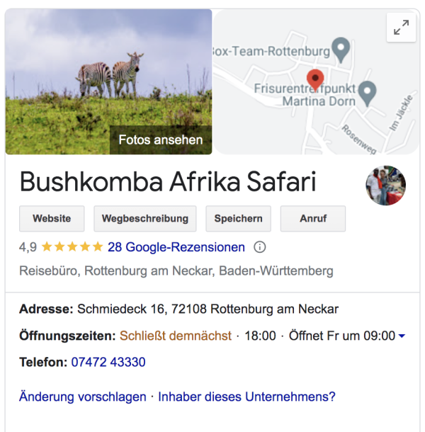 Google Bewertungen Bushkomba
