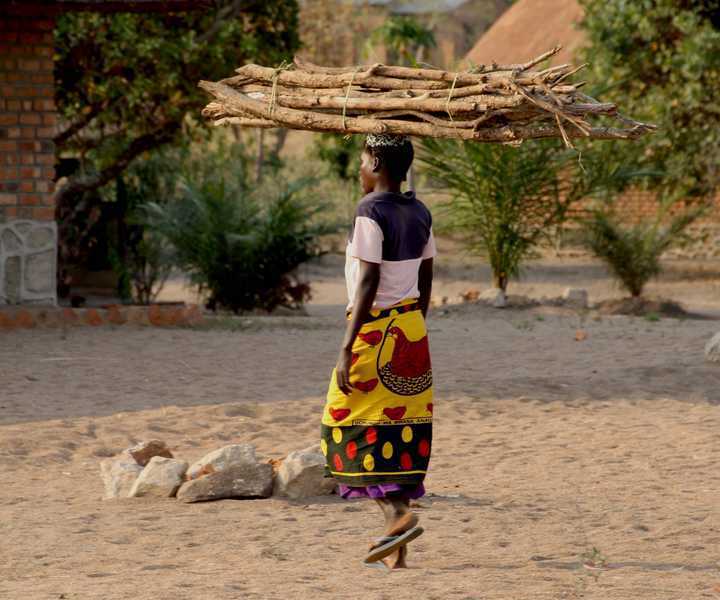 Nyasasee eine Frau die schweren Holz auf dem Kopf trägt